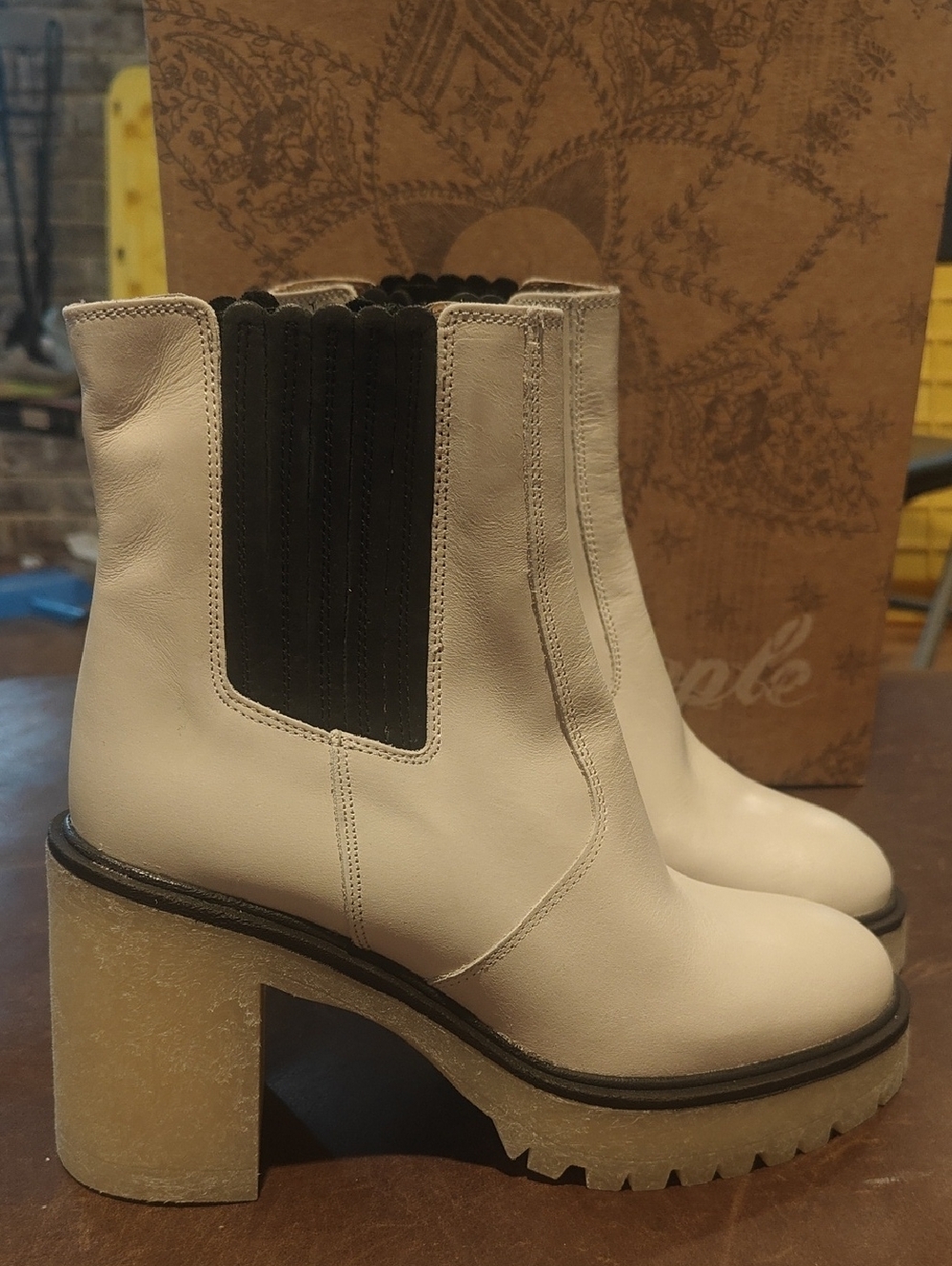 Free People White (Cream) James Chelsea Block Heel Boots 37.5